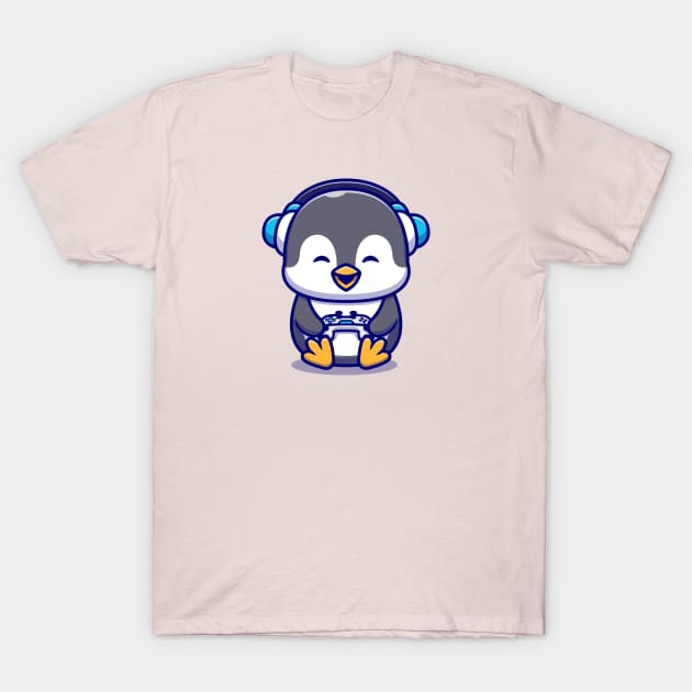 Cute Penguin Gaming Cartoon T-Shirt by Catalyst Labs